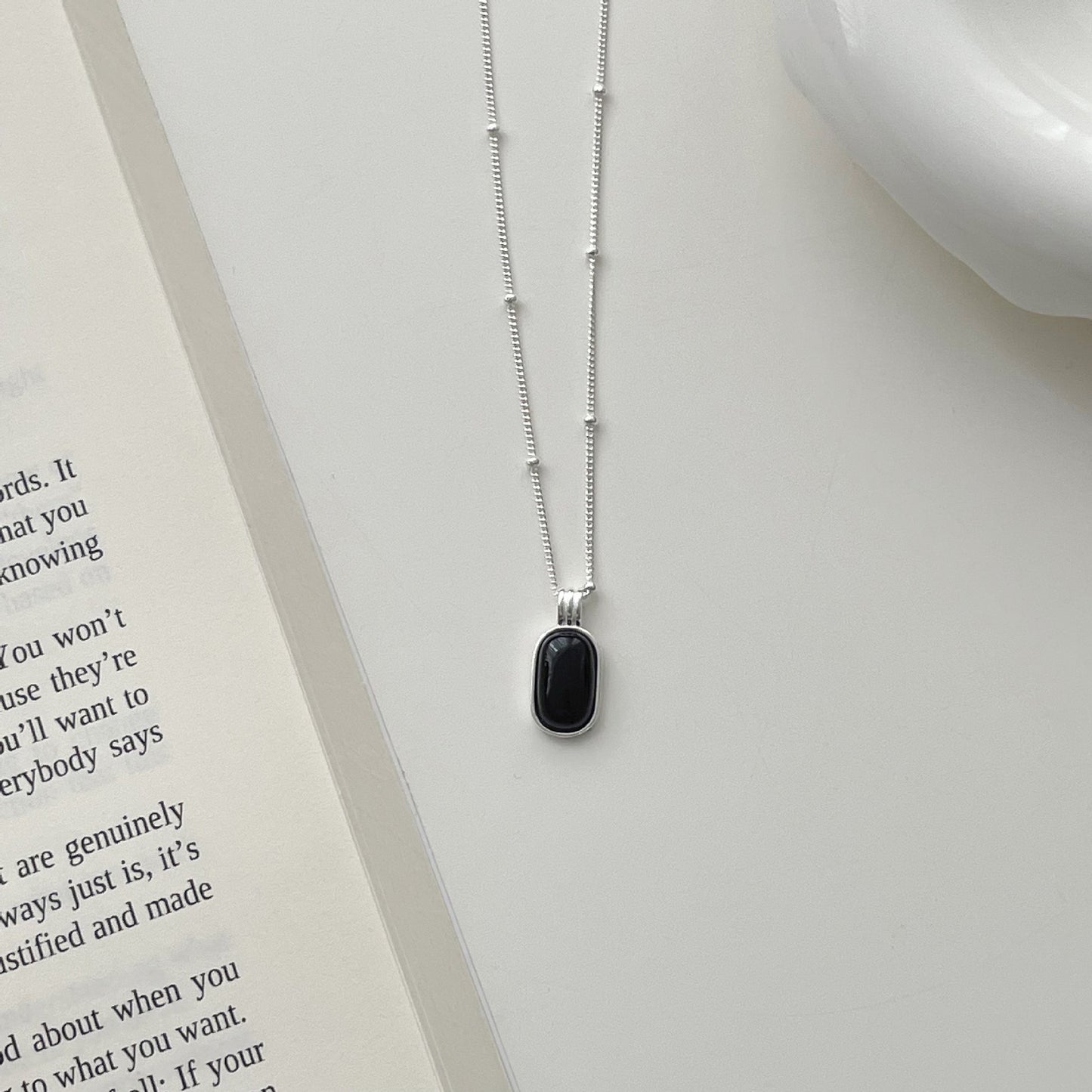 Black agate sterling silver necklace