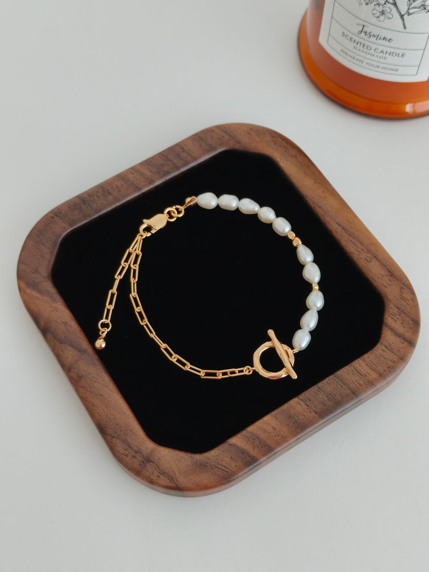 Aurora Pearl & Gold Chain Bracelet – S925 Sterling Silver