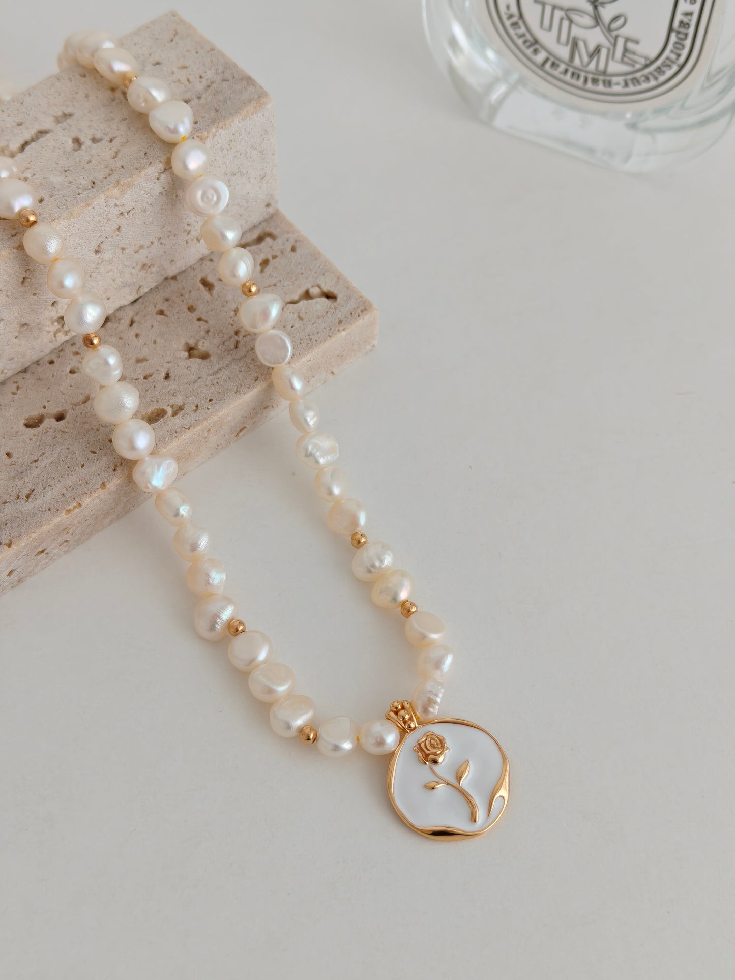 S925 Sterling Silver Natural Pearl Rose Pendant Necklace