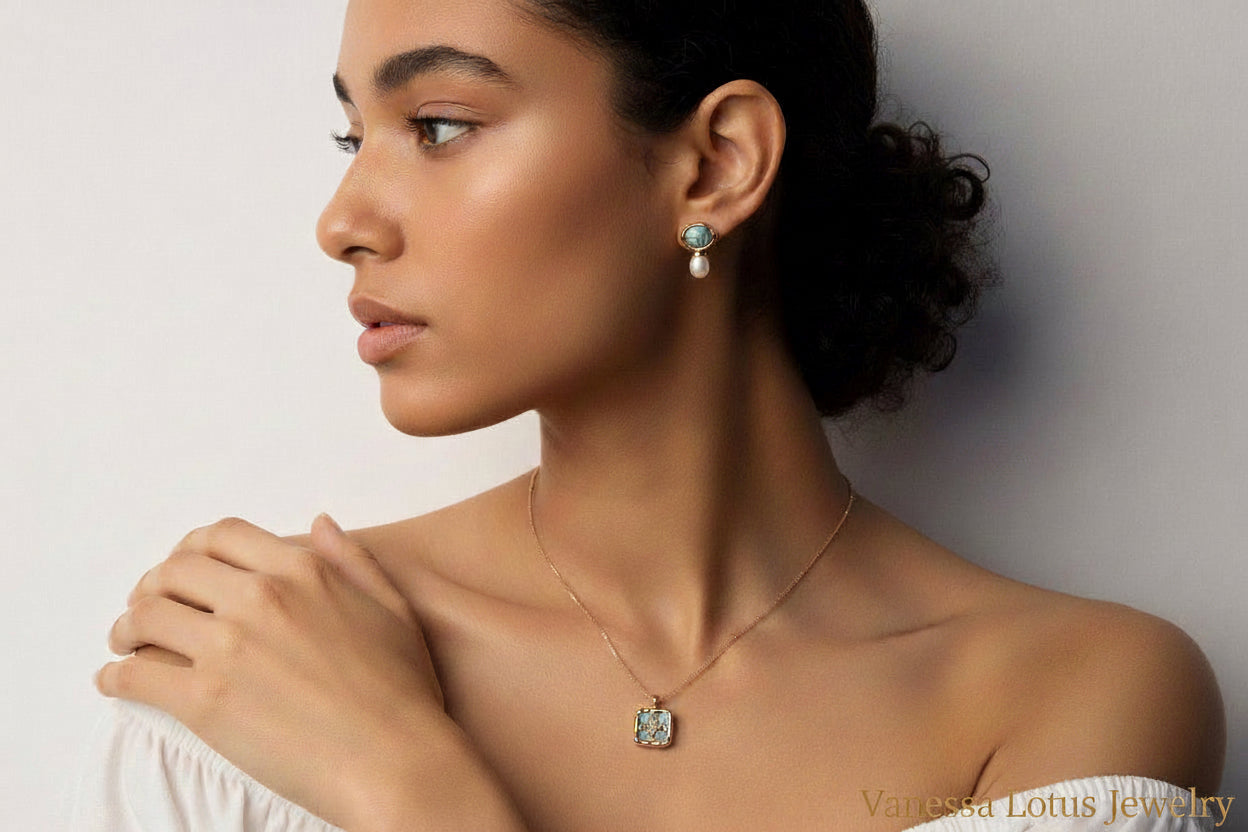Abalone Shell Pendant Necklace – S925 Sterling Silver Gold Plated Square Charm Necklace