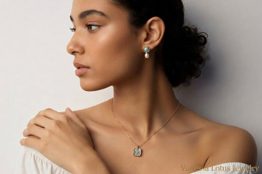 Abalone Shell Pendant Necklace – S925 Sterling Silver Gold Plated Square Charm Necklace