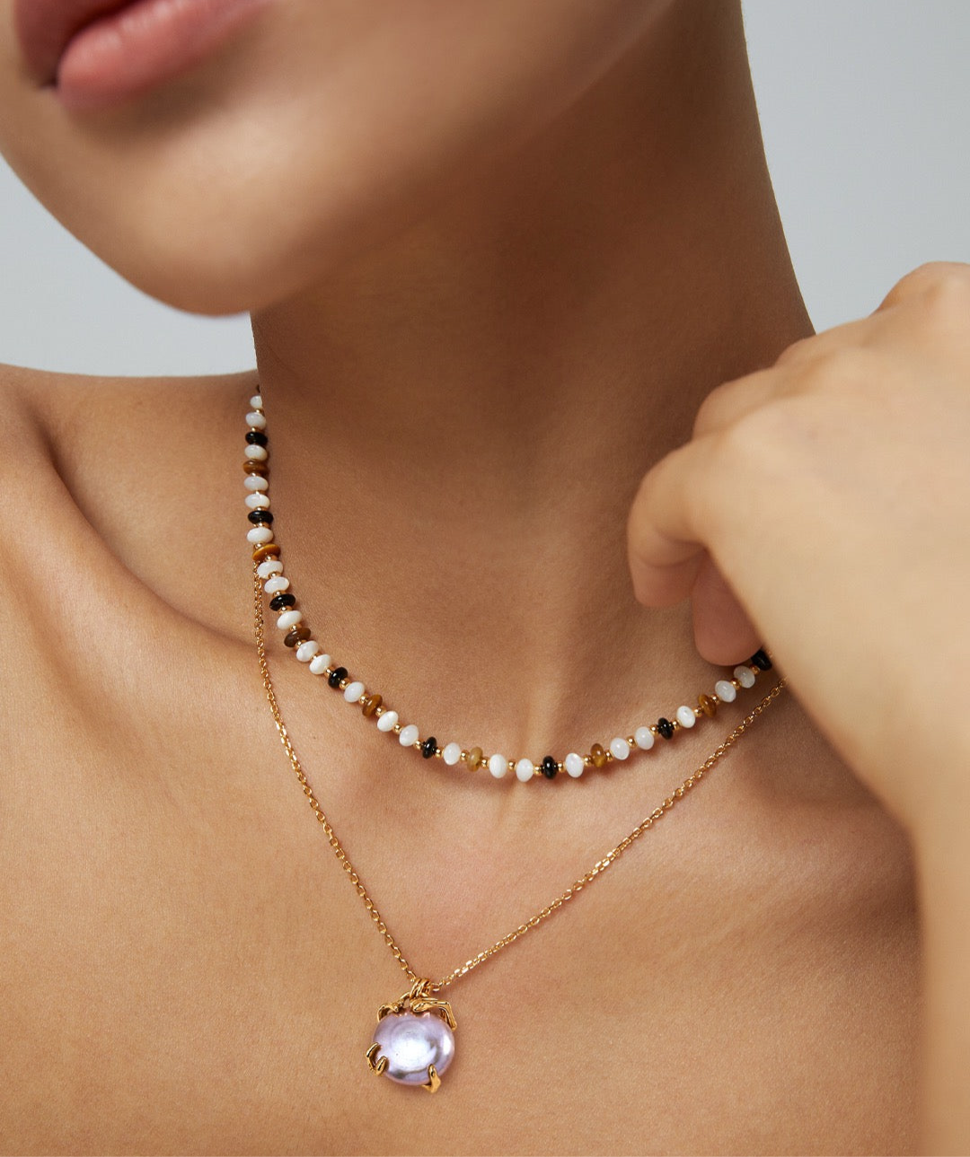 Vintage Gold Baroque Pearl Jewelry Set – Necklace & Stud Earrings | S925 Silver