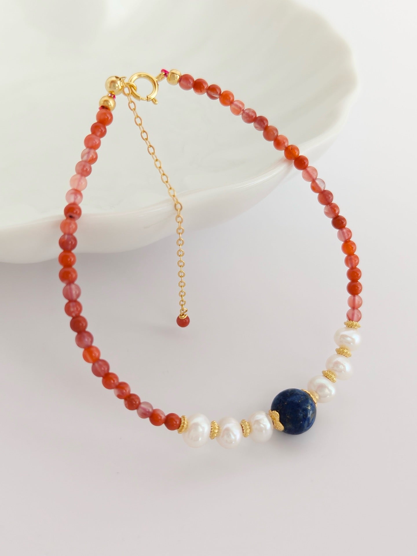 Fiery Elegance Carnelian & Pearl Jewelry Set