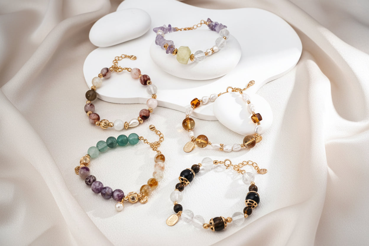 Citrine & Pearl Prosperity Bracelet – S925 Silver | Vintage Gold Finish