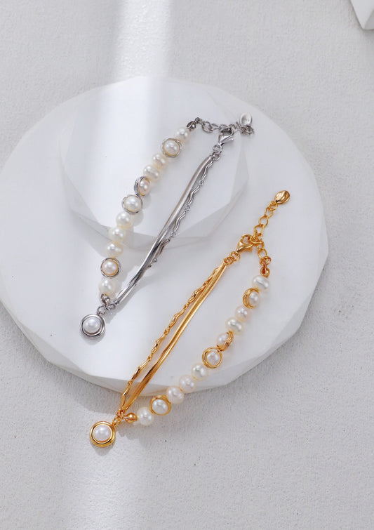 Natural Pearl & Sterling Silver Chain Bracelet – Minimalist Elegance