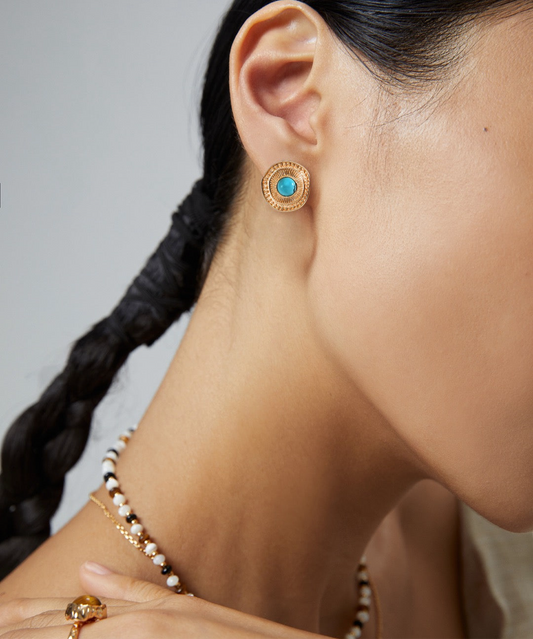 Vintage Turquoise Stud Earrings in S925 Sterling Silver