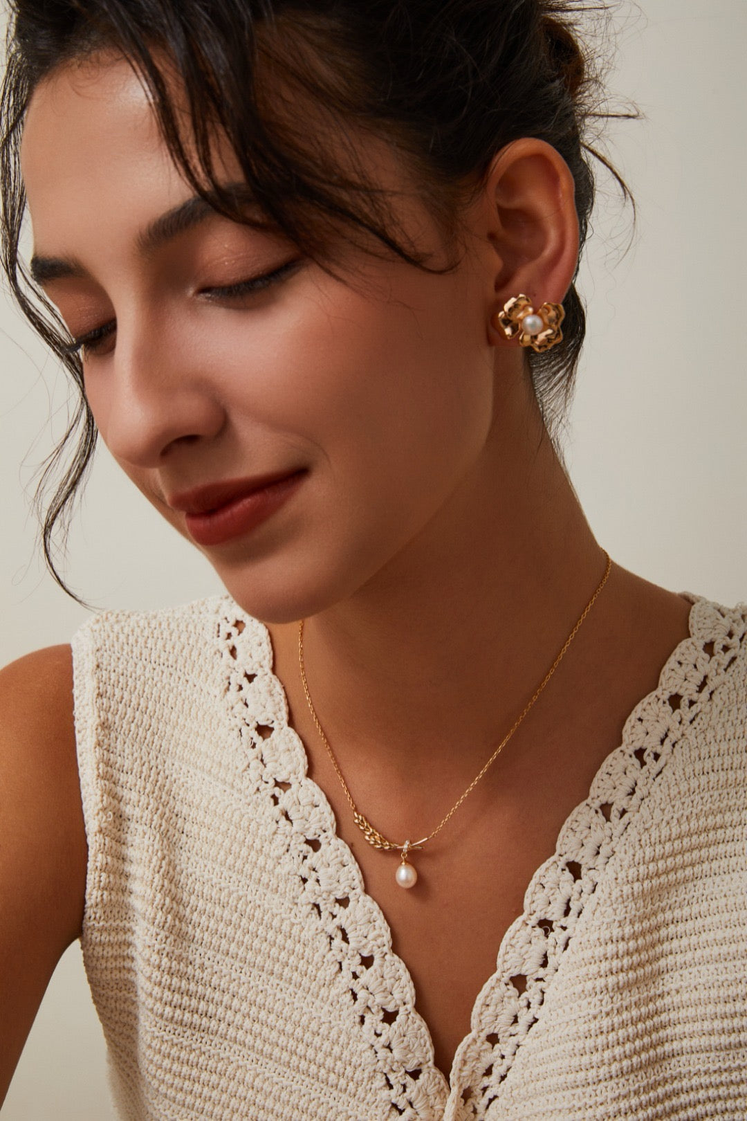 Wheat Silver Necklace with Pearl Pendant