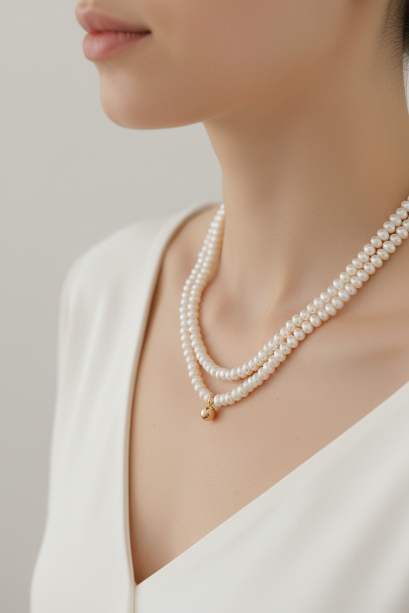 Vintage Gold Natural Pearl Necklace | S925 Sterling Silver