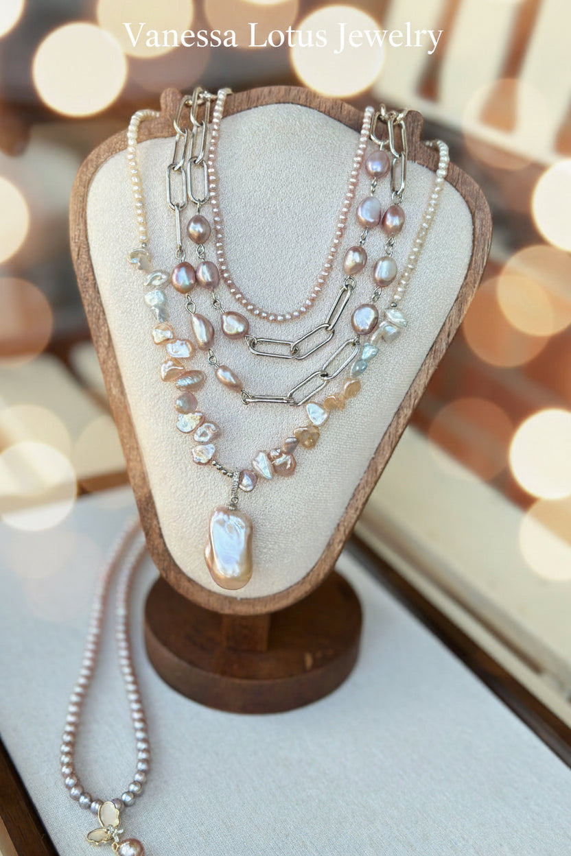 Removable Baroque Pearl Pendant Necklace – Freshwater Pearl & Pink Petal Pearls