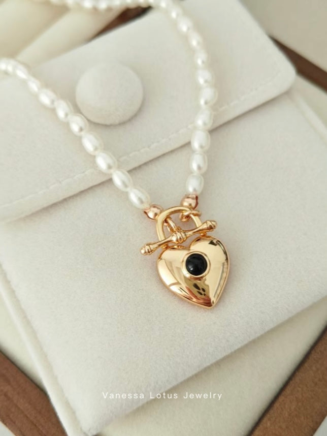 Pearl Necklace with Heart Pendant