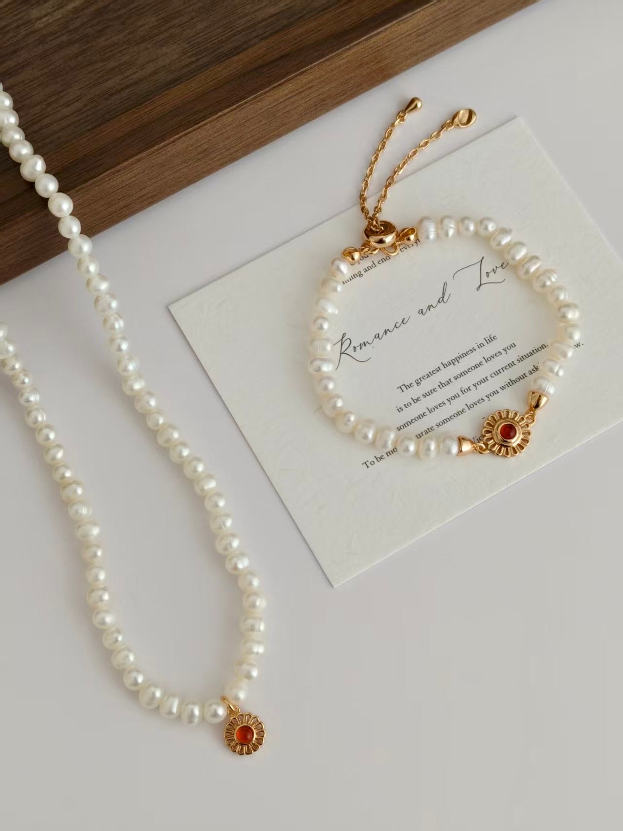 Golden Sun Pearl Bracelet and Necklace