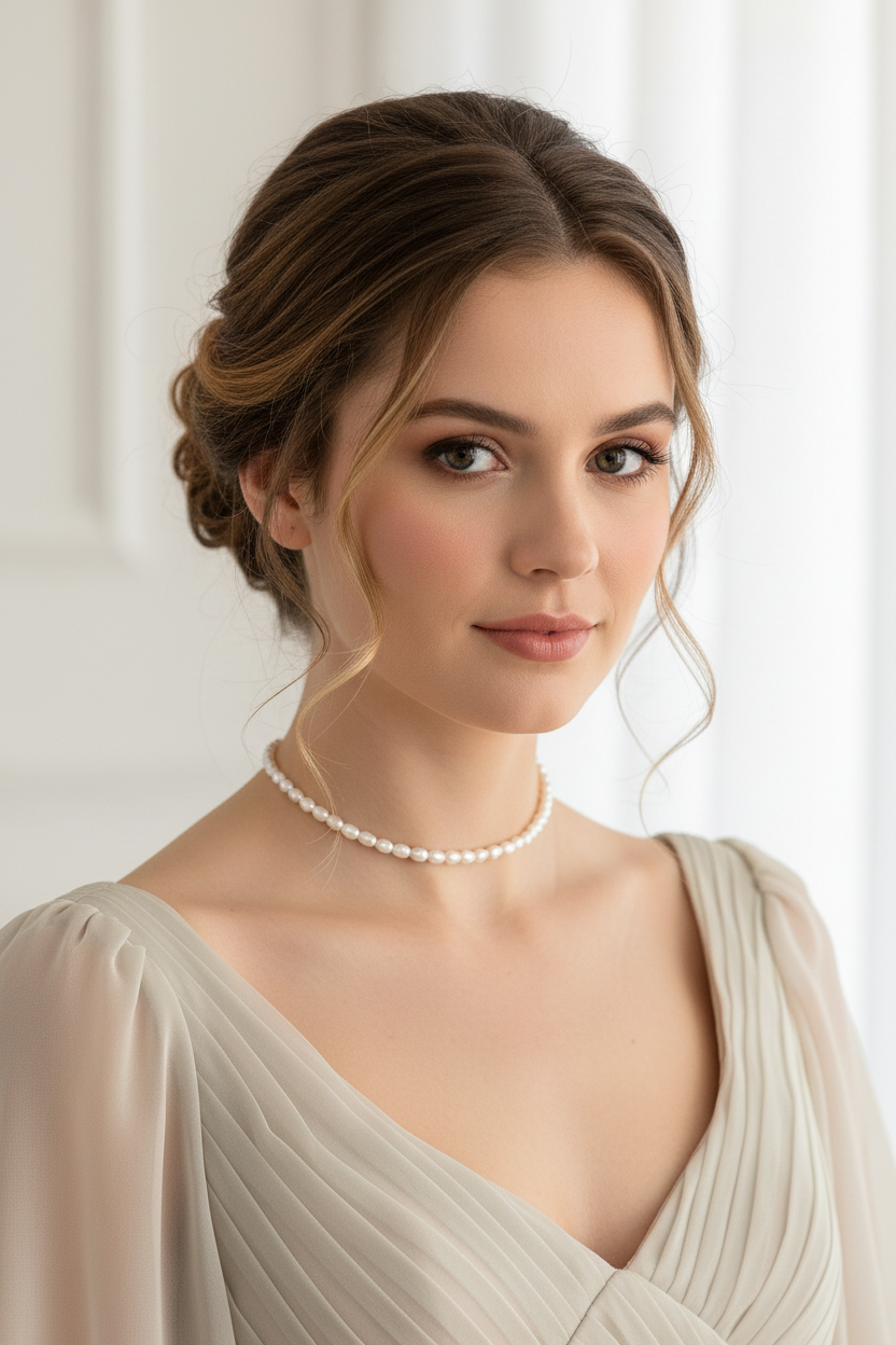 S925 Sterling Silver Rice Pearl Choker Necklace – Vintage Gold