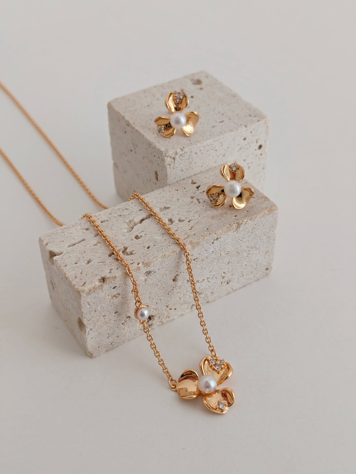 Pearl and Silver Flower Studs