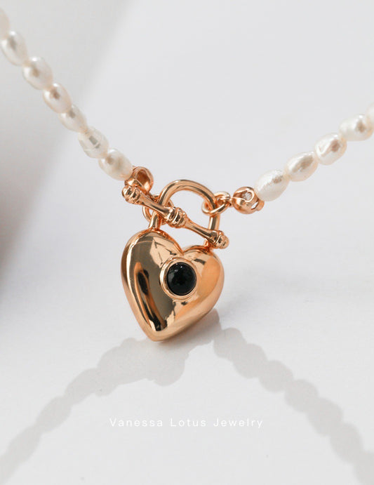 Pearl Necklace with Heart Pendant