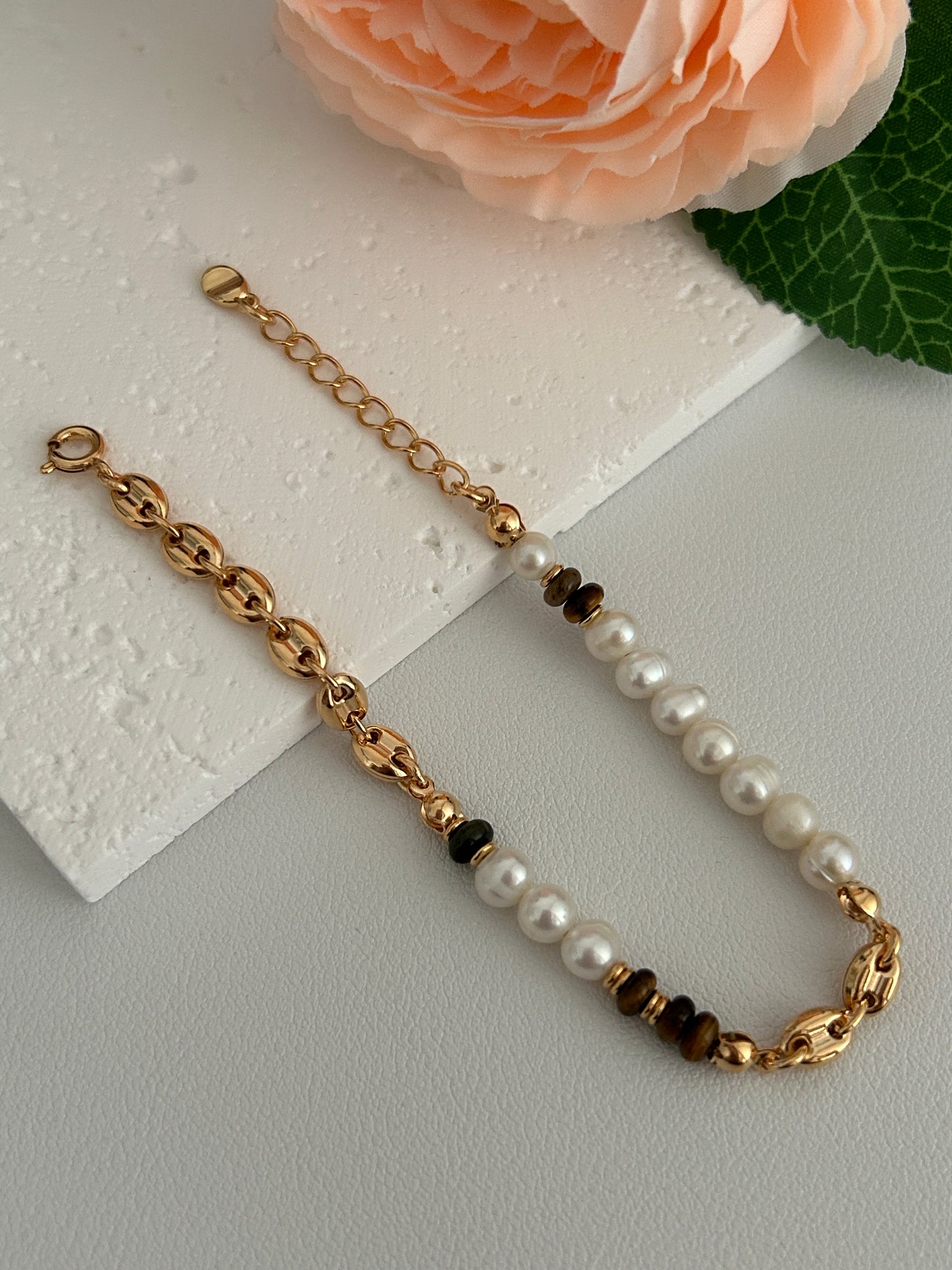 Tiger's Eye and Pearl Bracelet