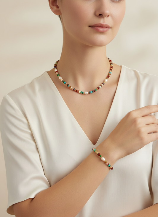 Rainbow Beads Necklace and Bracelet