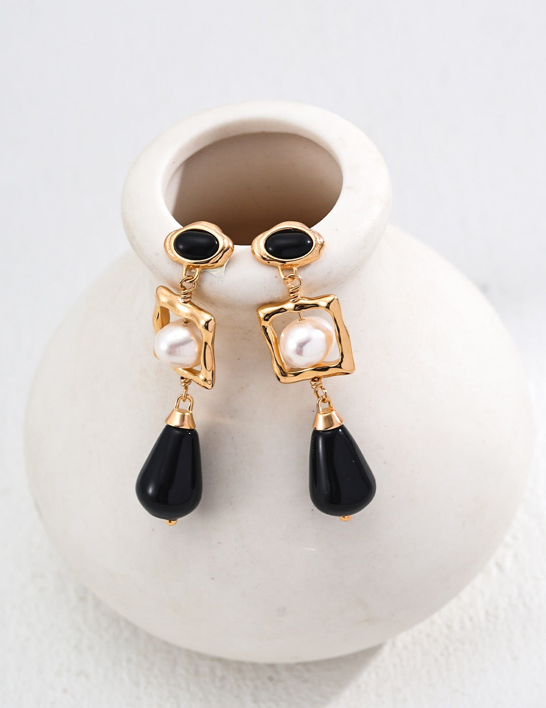 S925 Silver Pearl & Onyx Earrings with Velvet Choker Set