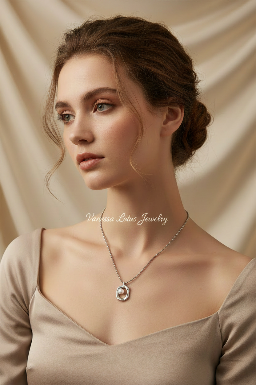 S925 Sterling Silver Pearl Sculpt Pendant Necklace – Natural Freshwater Pearl | Gold or Platinum Finish