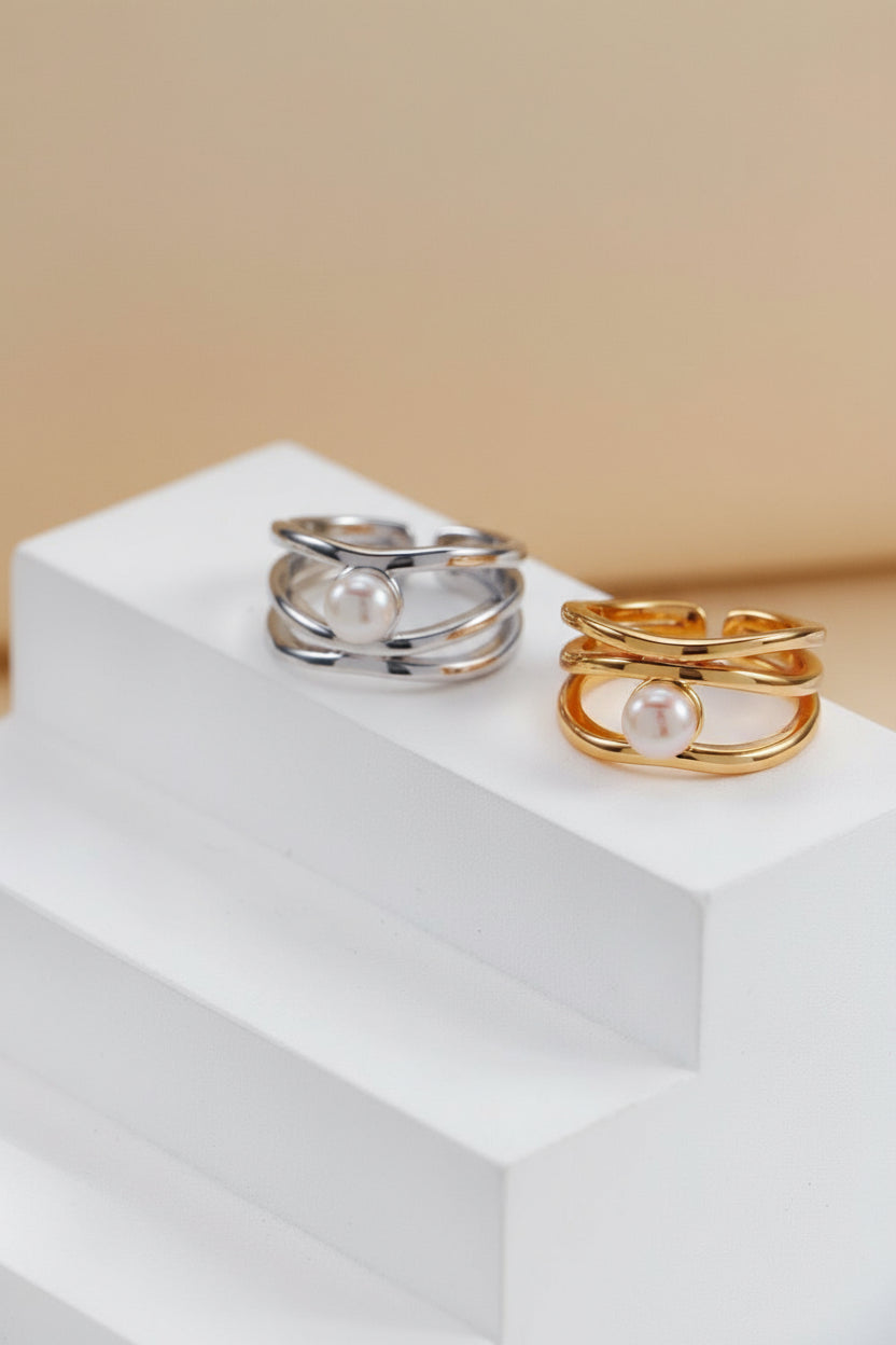 S925 Sterling Silver Pearl Open Ring