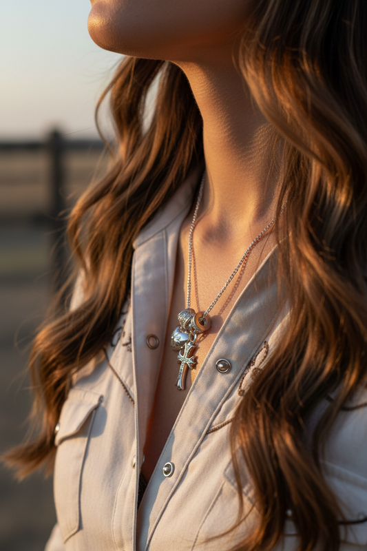 S925 Sterling Silver Cross & Heart Charm Necklace