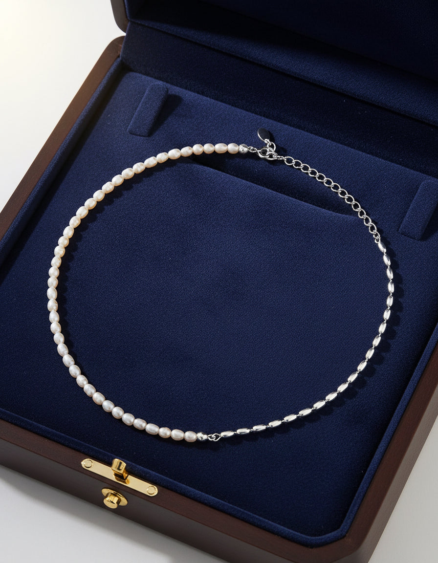 Dual-Tone Rice Pearl Choker