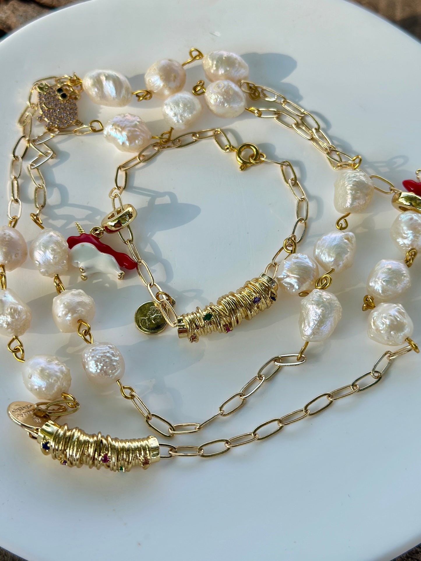 Holiday Spirit Baroque Pearl Necklace and Bracelet