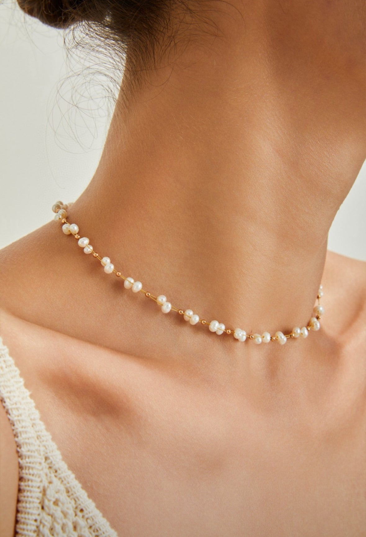 Handcrafted Vintage Gold Baby Pearl Necklace | Spring Wreath Pearl Necklace