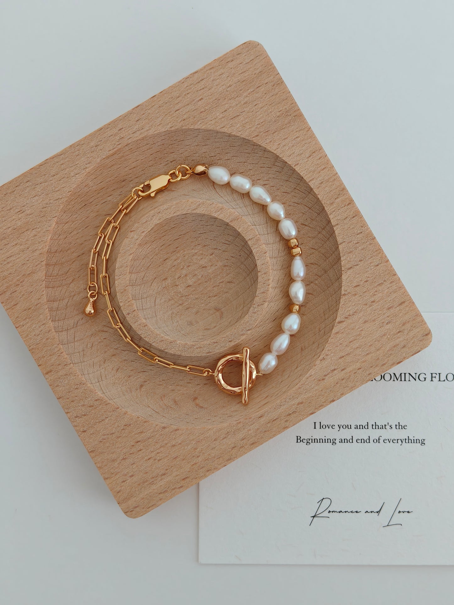 Aurora Pearl & Gold Chain Bracelet – S925 Sterling Silver