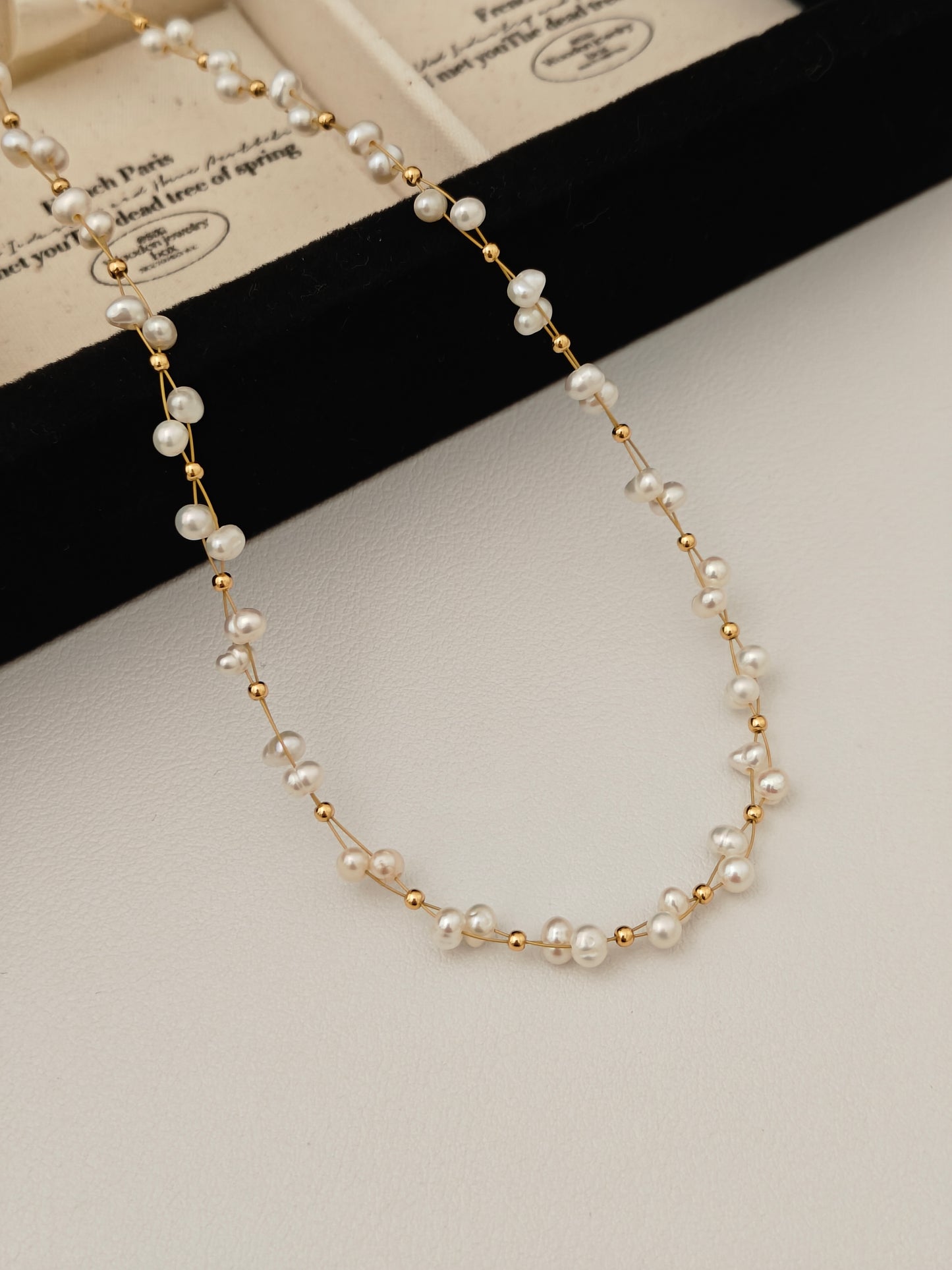 Handcrafted Vintage Gold Baby Pearl Necklace | Spring Wreath Pearl Necklace