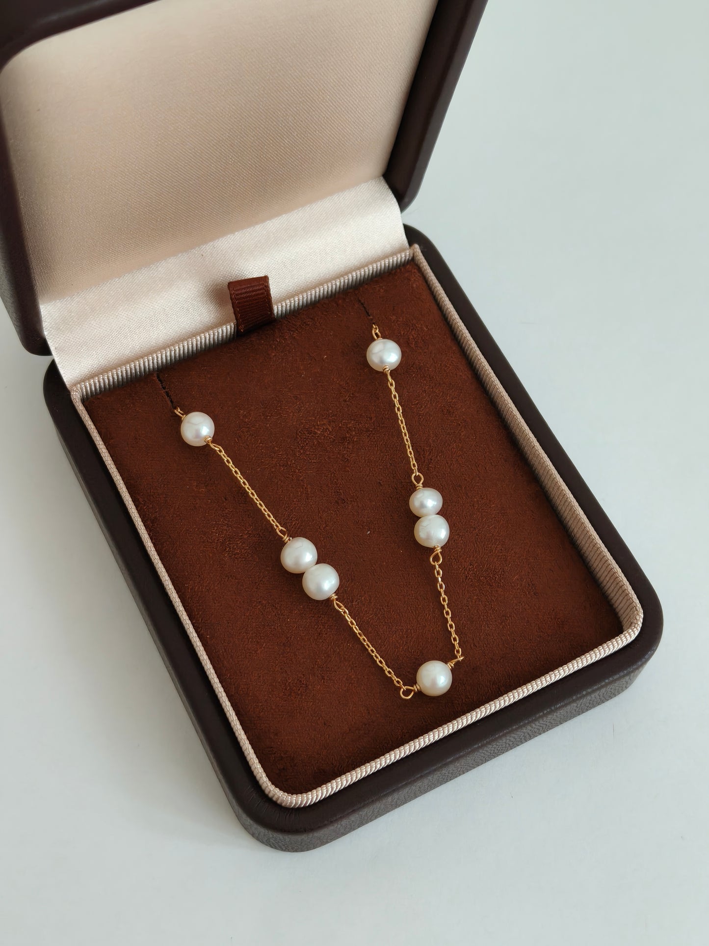 Natural Pearl Jewelry Set – S925 Sterling Silver Station Necklace & Bracelet Matching Set Vintage Gold or Platinum