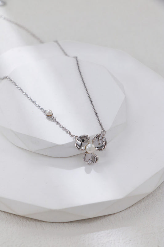 Pearl and Silver Flower Pendant Necklace