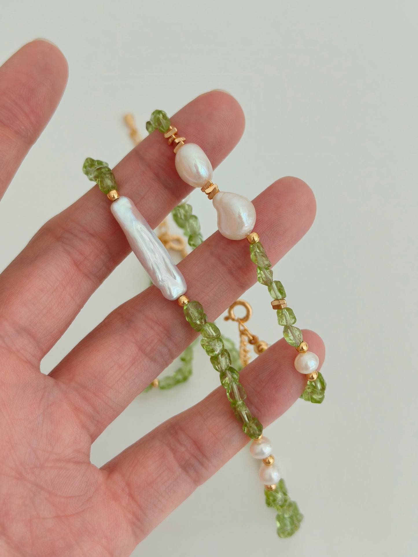 Peridot & Pearl Harmony Set – S925 Sterling Silver Necklace and Bracelet