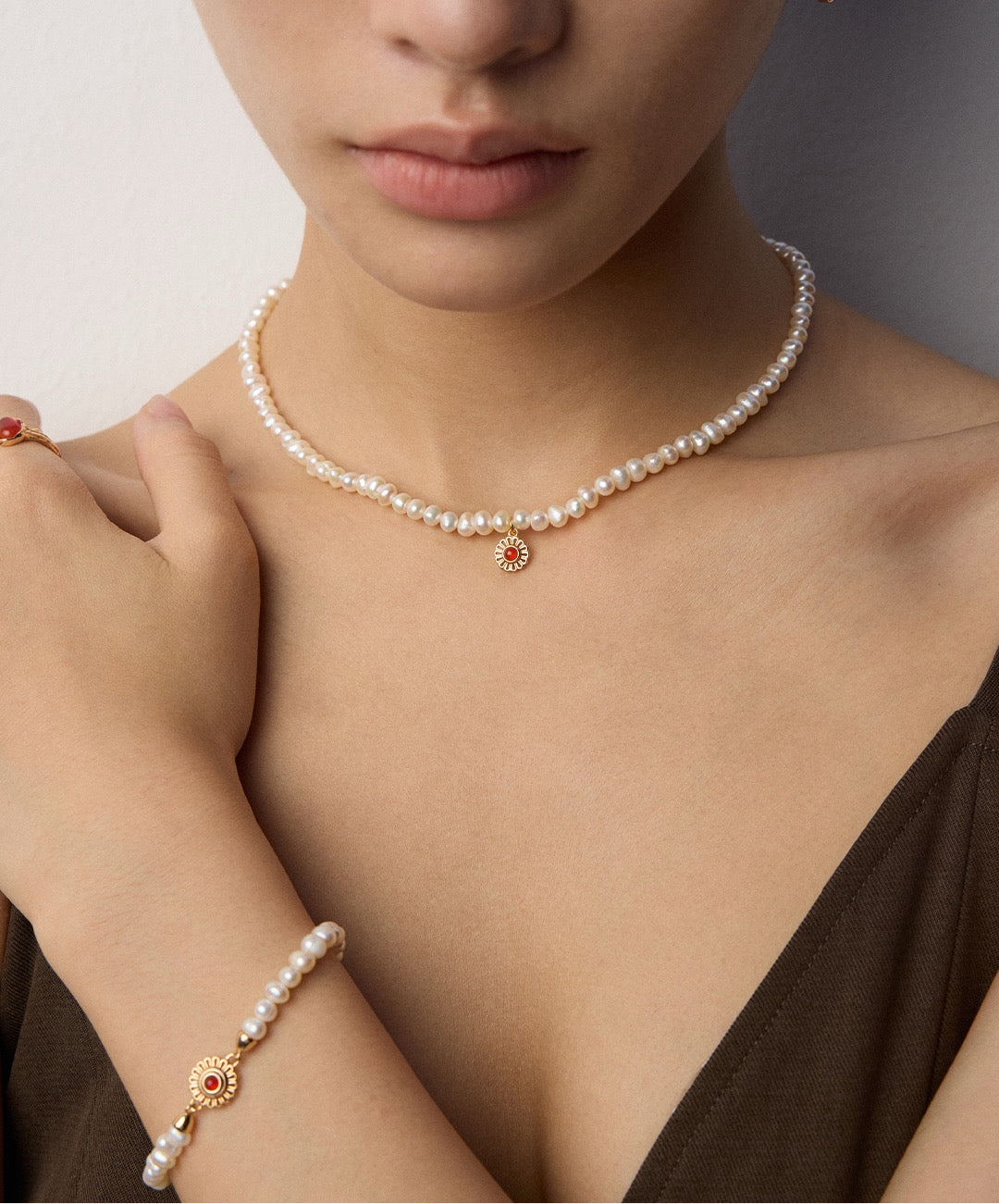 Golden Sun Pearl Bracelet and Necklace