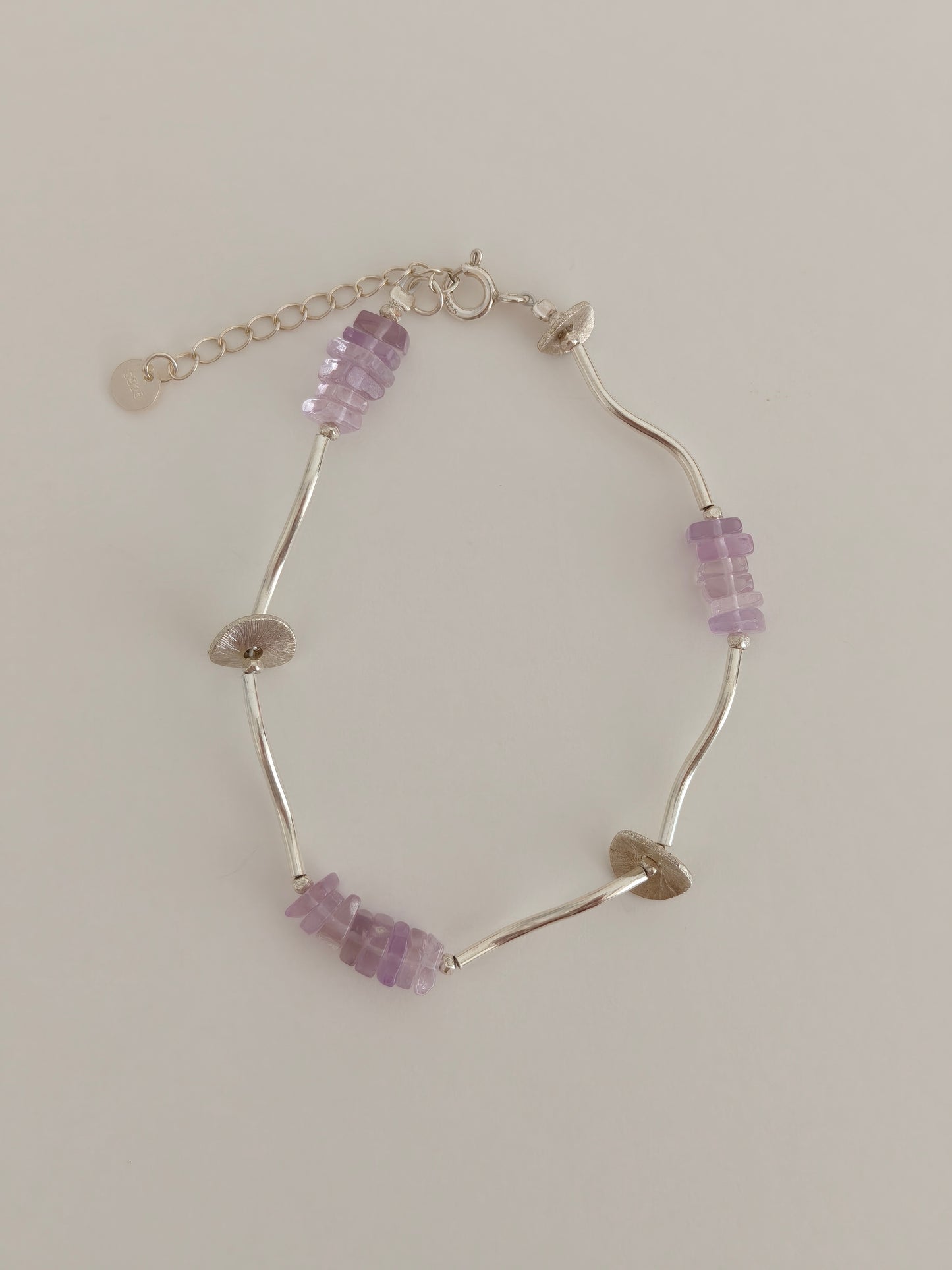 Handmade Silver Gemstone Bracelet – Rose Quartz, Citrine, Green Chalcedony, Amethyst | Adjustable Artisan Bracelet