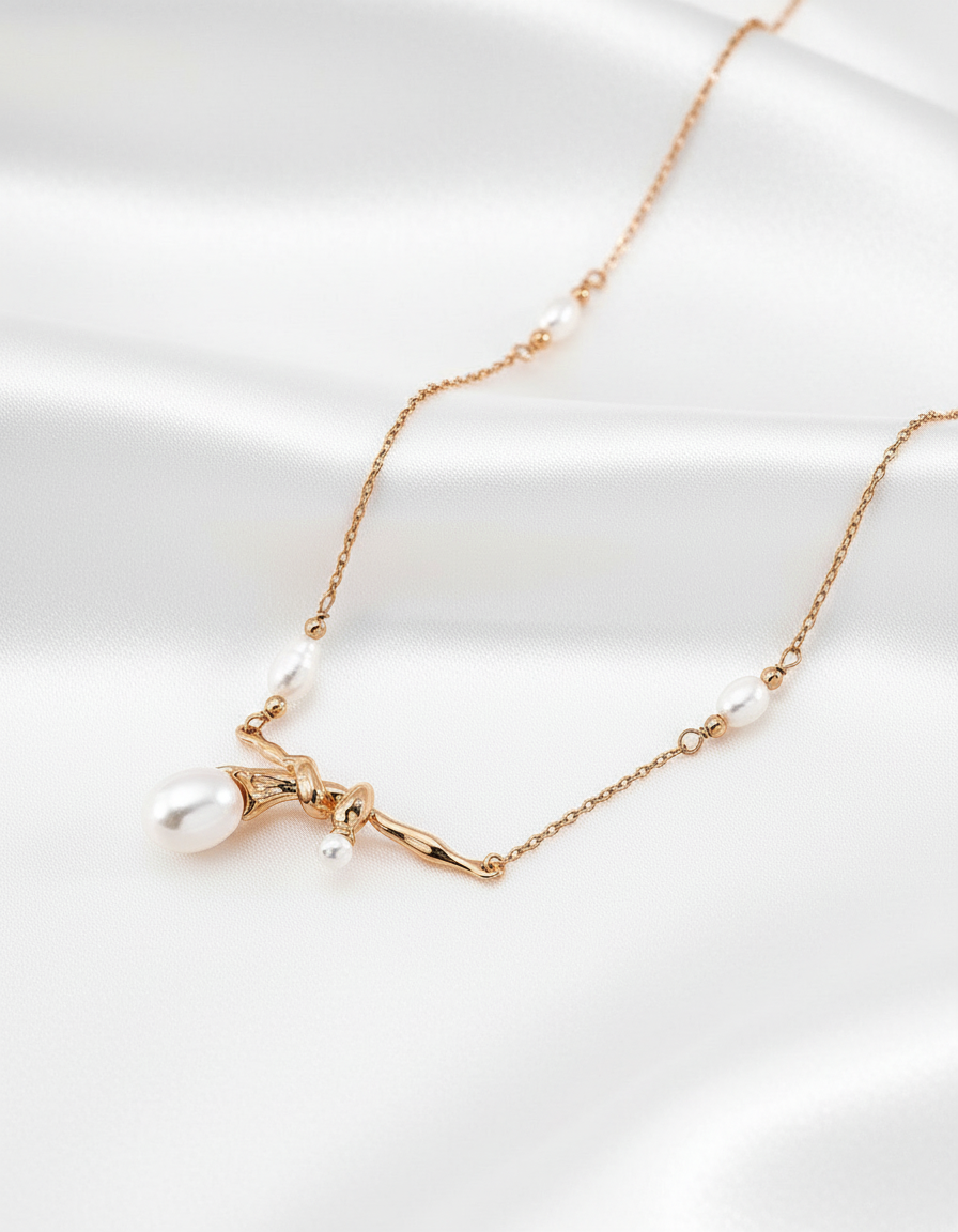 S925 Natural Pearl Necklace & Bracelet Set | Vintage Gold