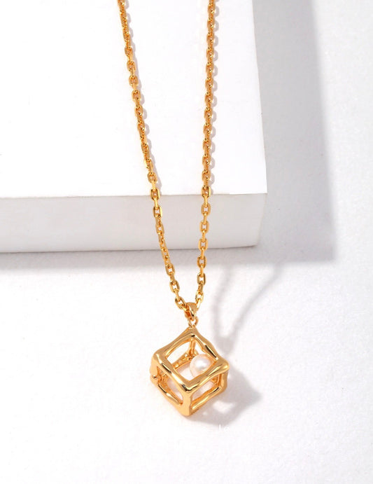 Cube and Pearl Necklace