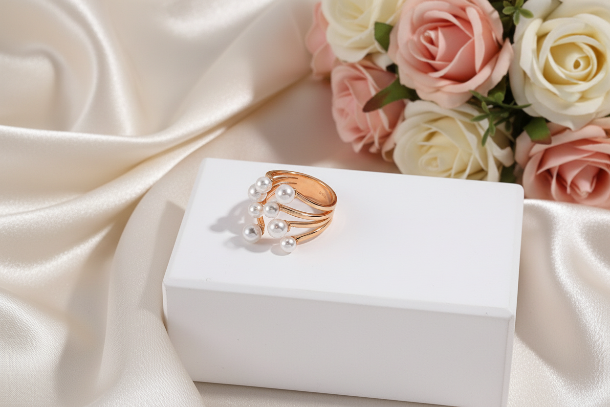 Vintage Pearl Cluster Open Ring – S925 Sterling Silver