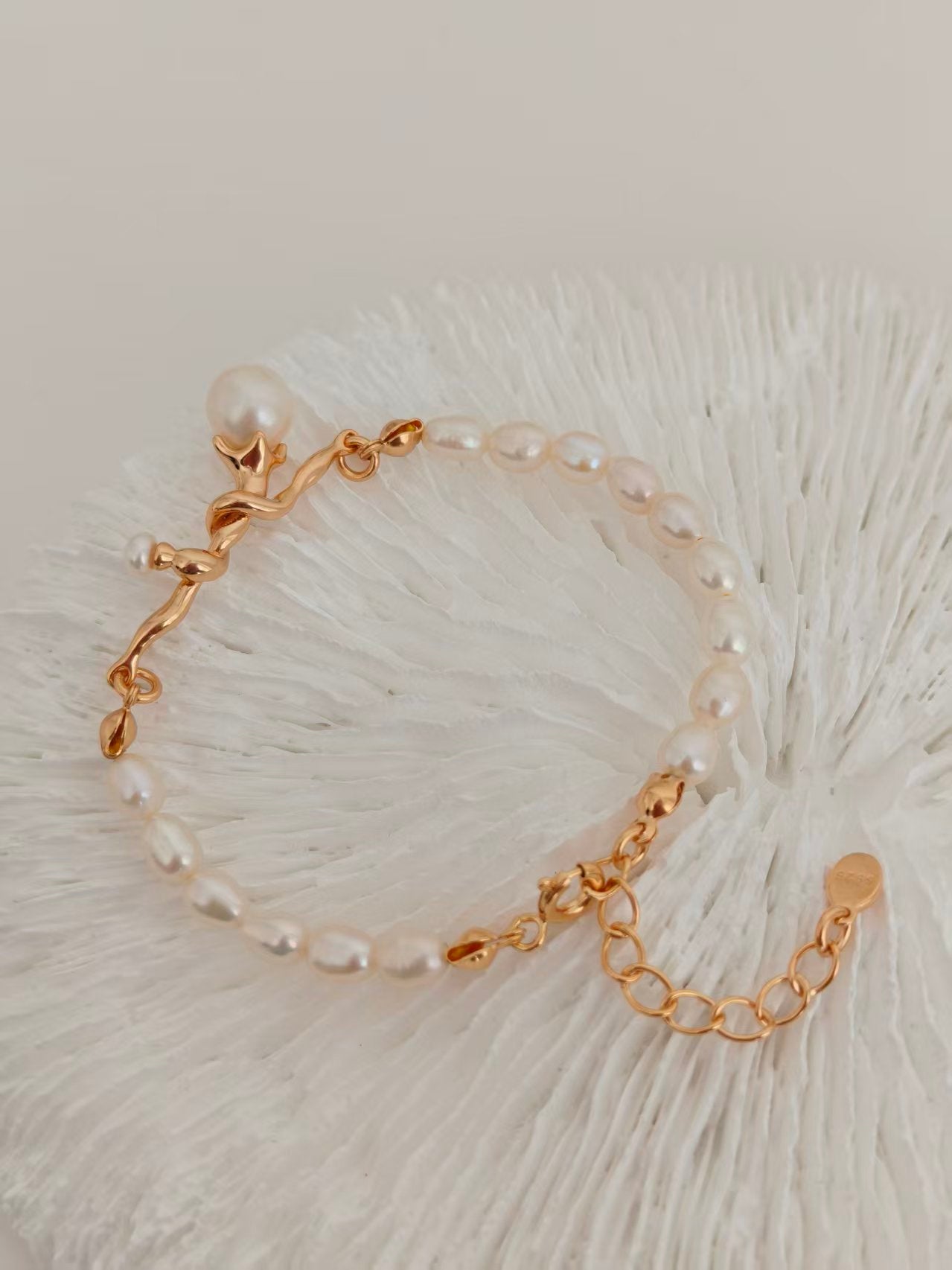 S925 Natural Pearl Necklace & Bracelet Set | Vintage Gold