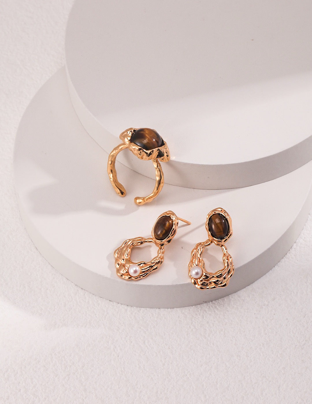 S925 Sterling Silver Tiger’s Eye & Pearl Earrings