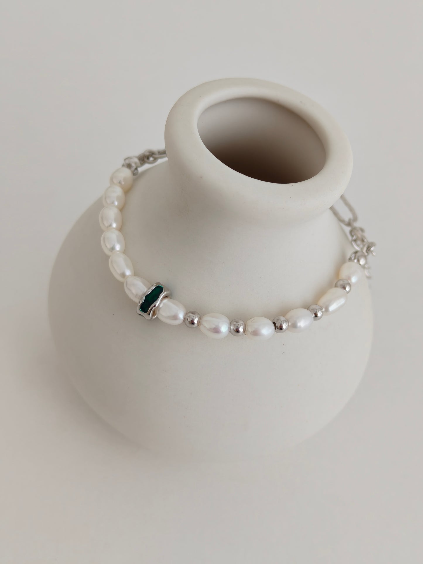 Natural Pearl & Enamel Charm Bracelet – S925 Sterling Silver Gold Plated Adjustable Bracelet