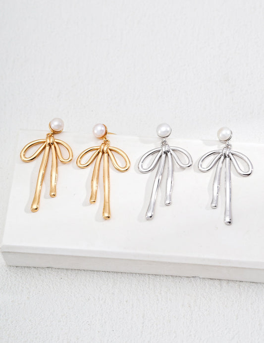 Whimsy Bow Pearl Drop Earrings