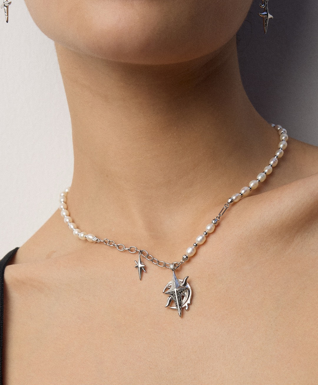 S925 Silver Tarot Pearl Necklace | Moon & Star Celestial Jewelry