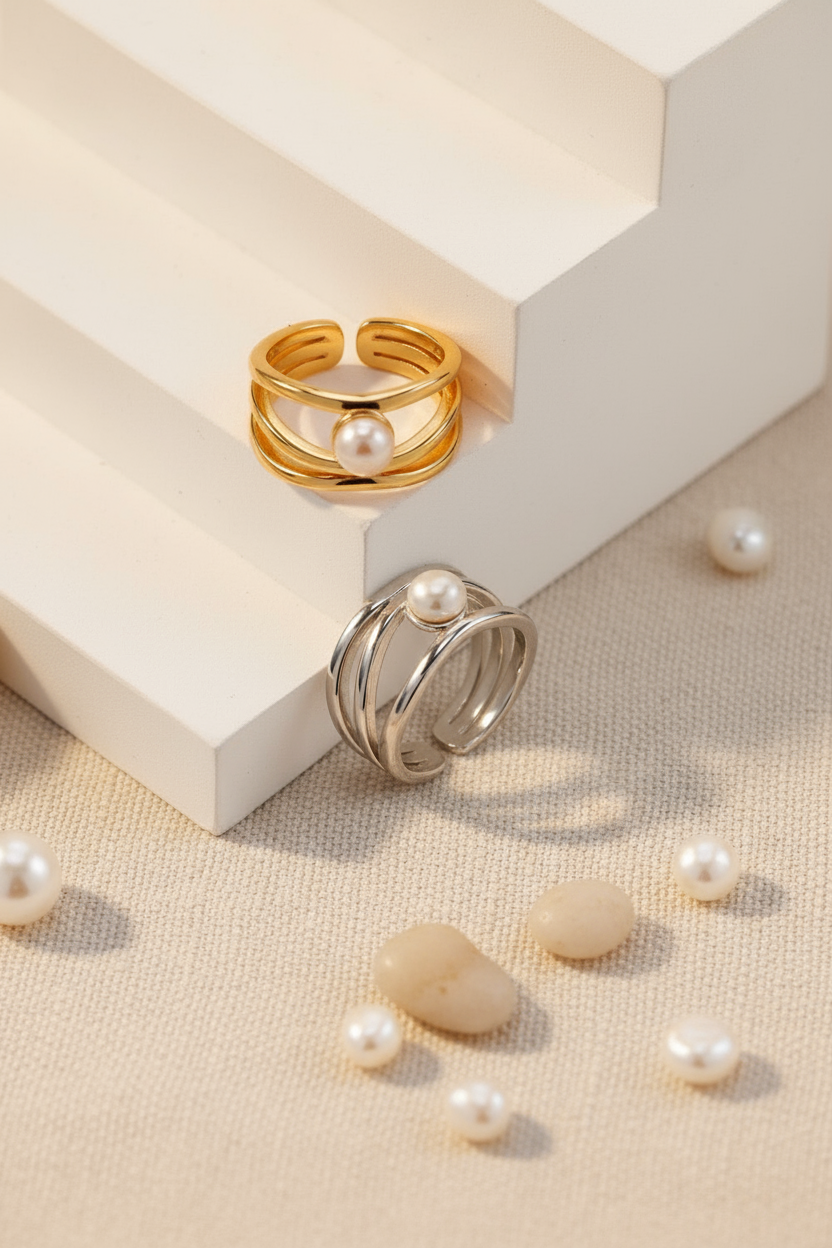 S925 Sterling Silver Pearl Open Ring