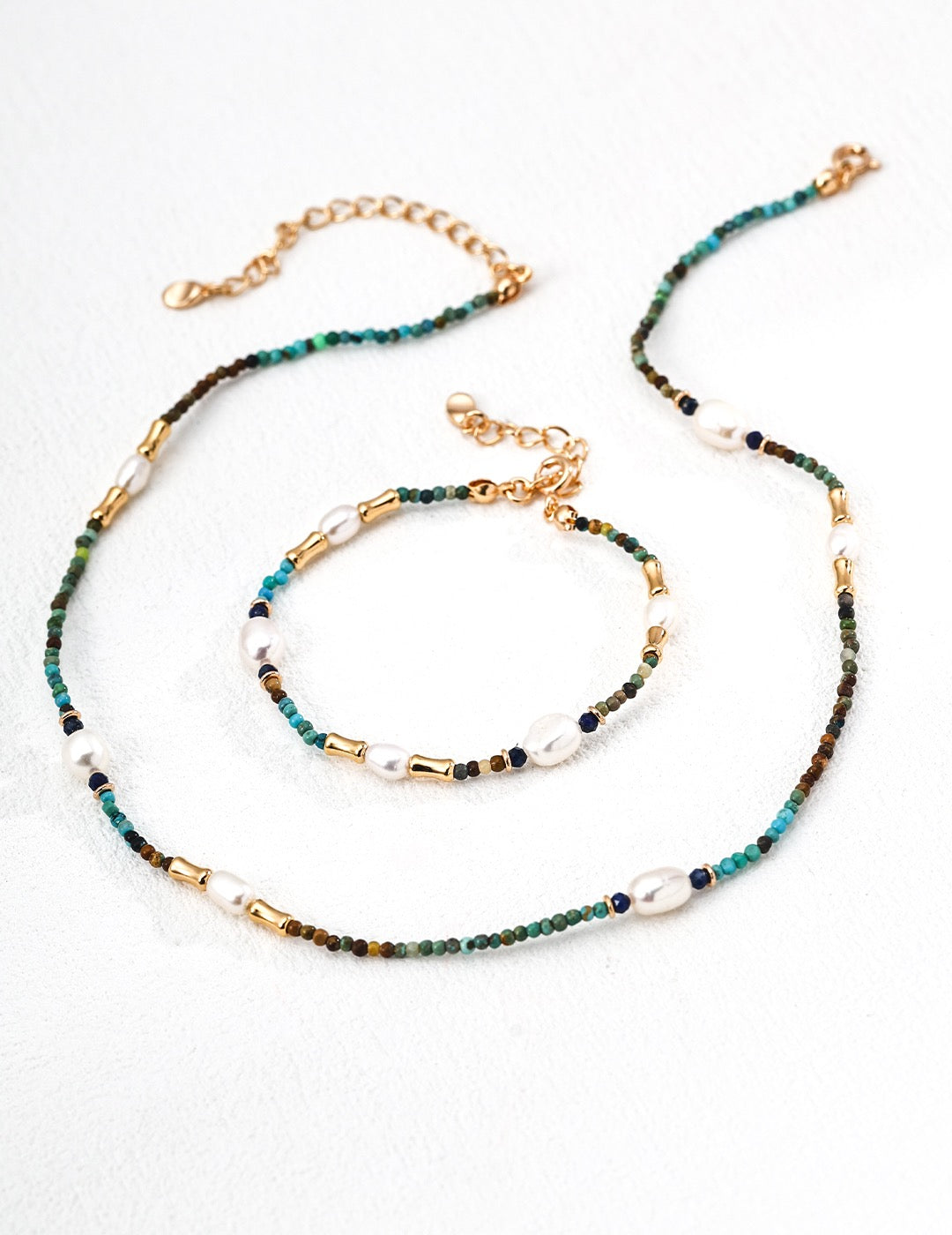 Vintage Gemstone & Pearl Jewelry Set – S925 Silver Bracelet & Necklace