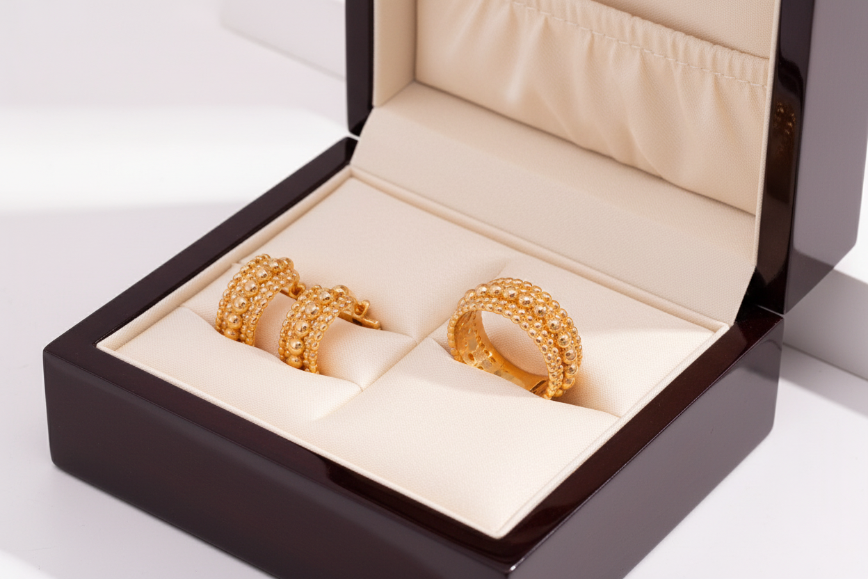 Vintage Beaded Huggie Hoop Earrings – 925 Sterling Silver, Retro Gold / Platinum Finish