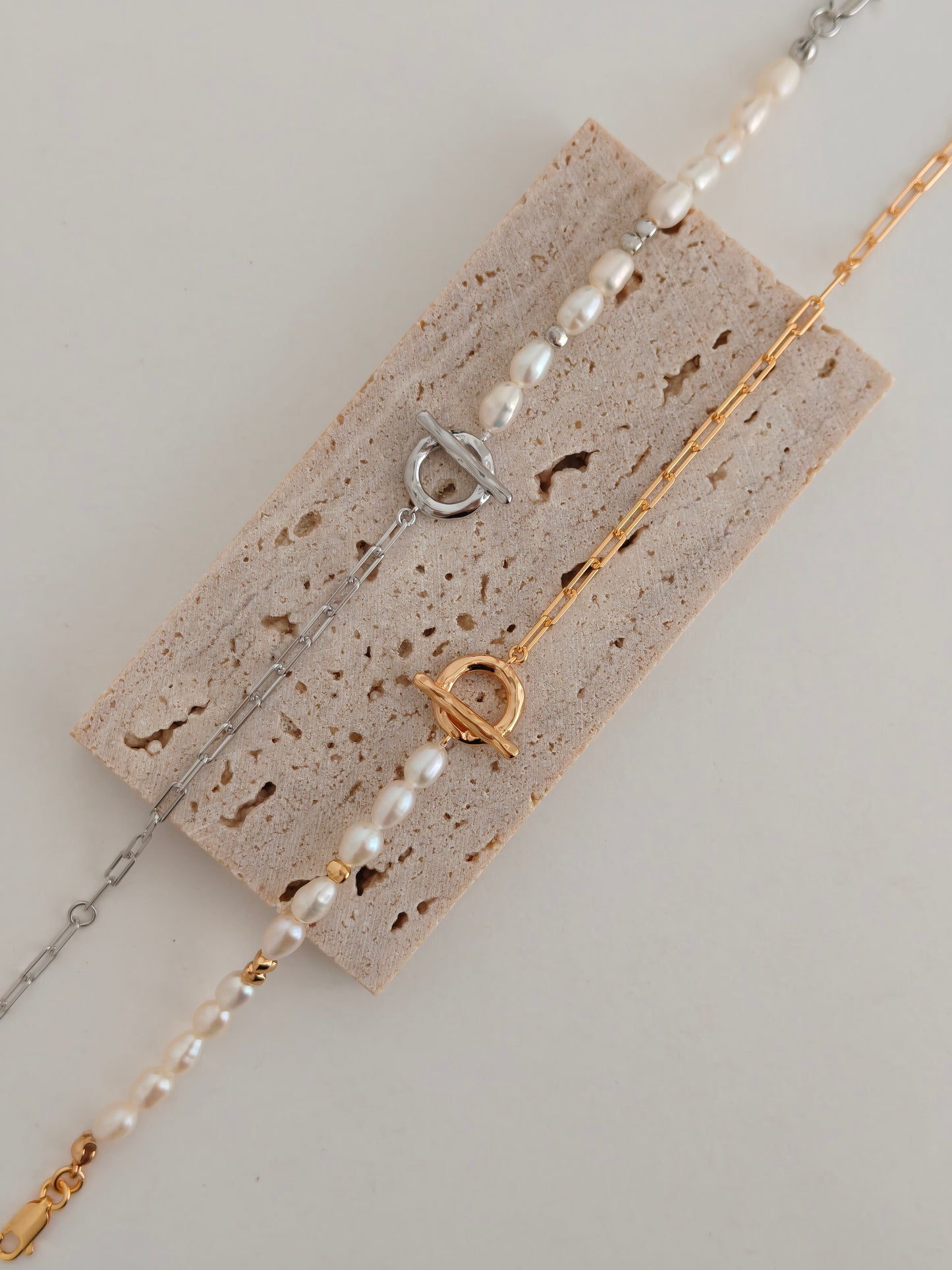 Aurora Pearl & Gold Chain Bracelet – S925 Sterling Silver