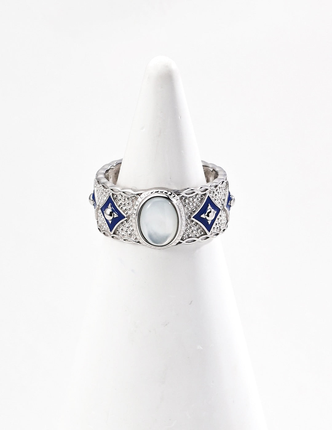 S925 Vintage Lapis Lazuli Enamel Adjustable Ring