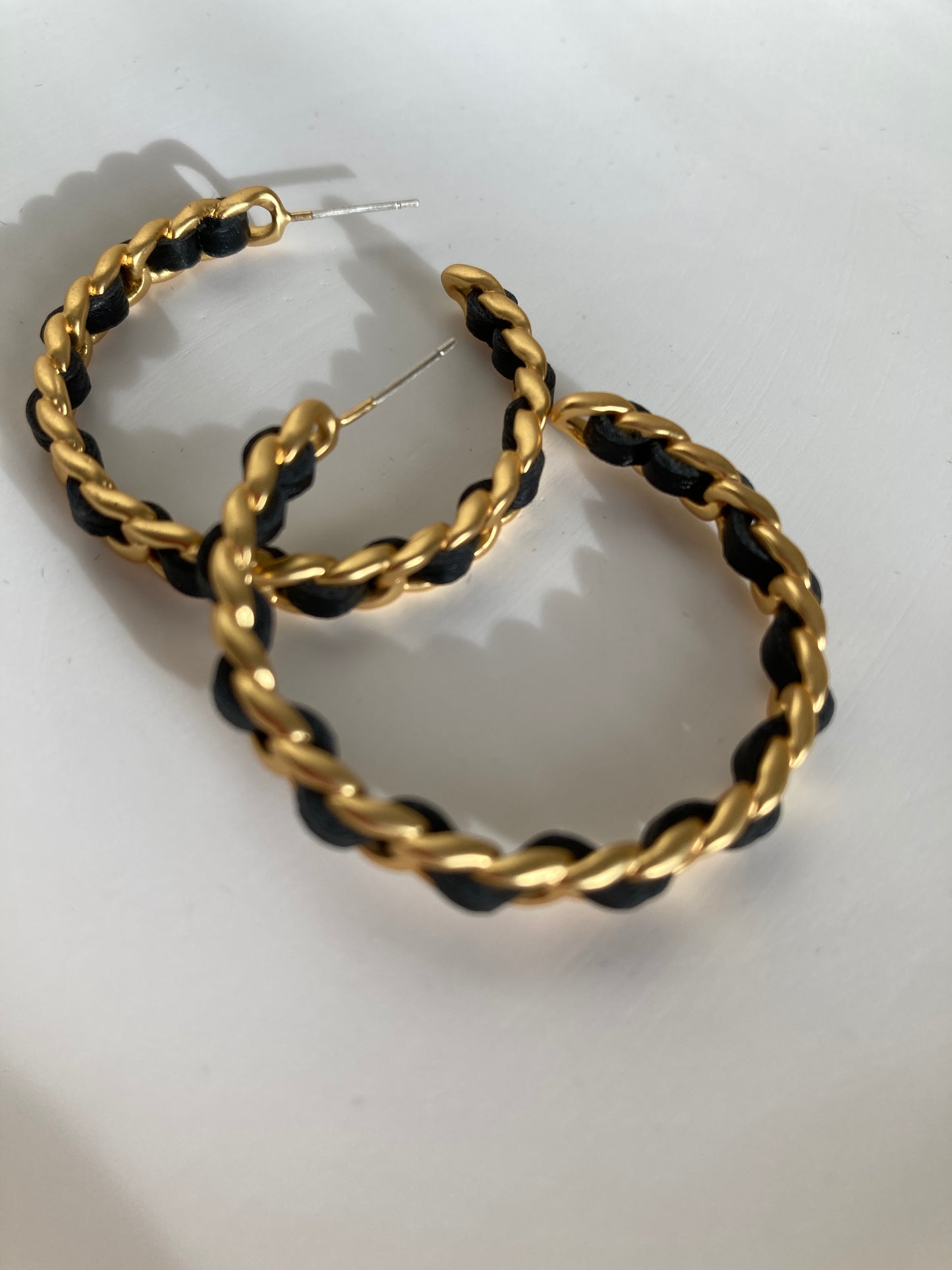 C hoop earrings with black ribbon