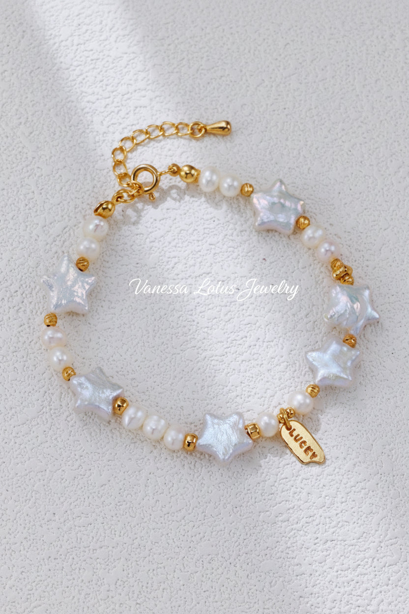 Natural Freshwater Pearl Star Bracelet – S925 Sterling Silver