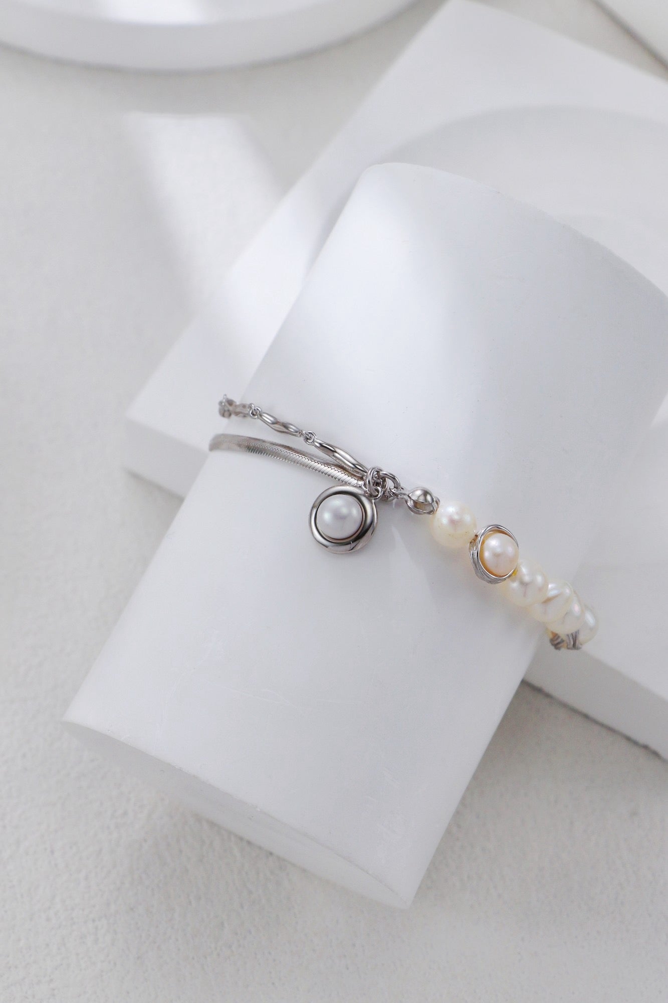 Natural Pearl & Sterling Silver Chain Bracelet – Minimalist Elegance